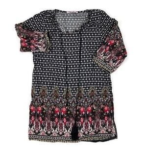 Blossom by P Womens Blouse Black Dots Floral Small